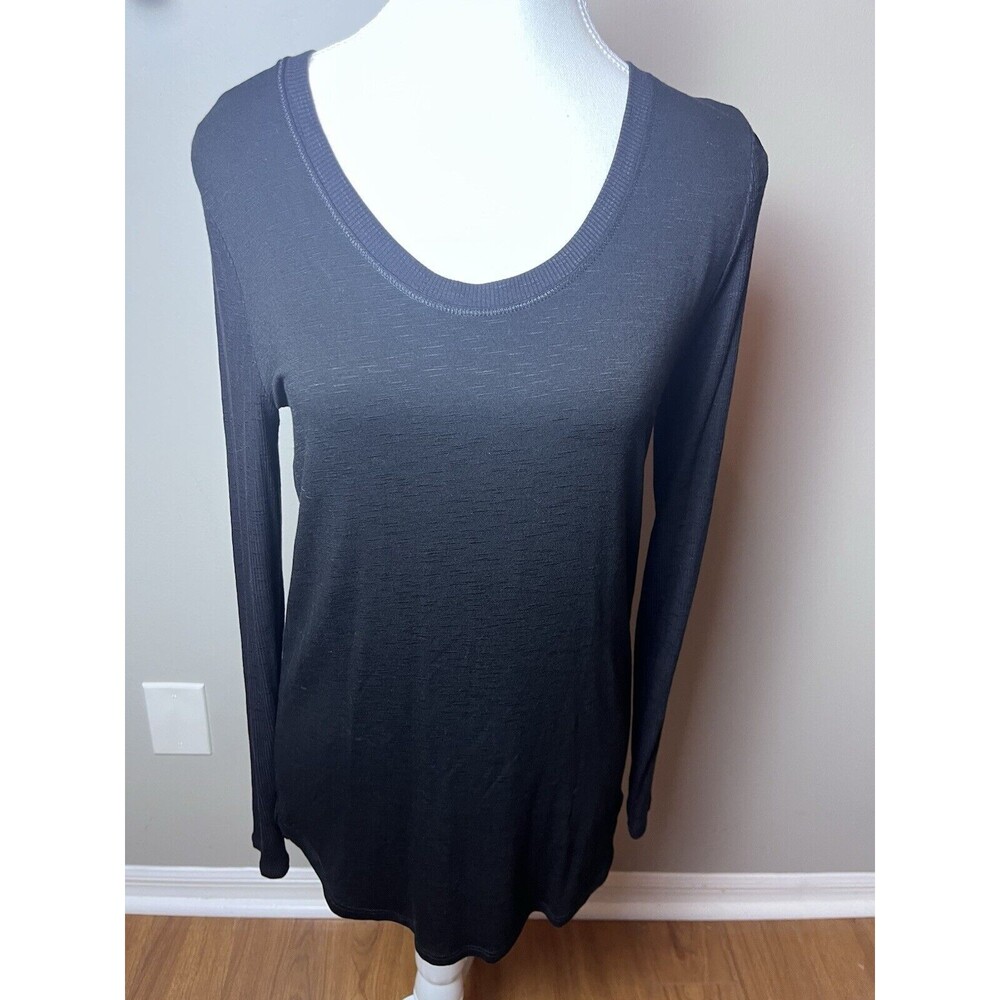 WHBM White House Black Market Black Long Tunic Ribbed Hem Long Sleeve Top SZ XS